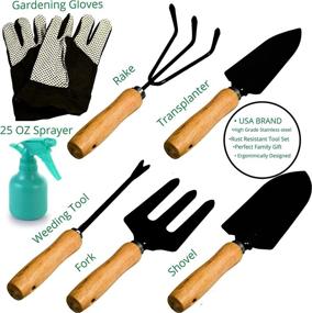 img 2 attached to 🌿 Scuddles Garden Tools Set: 8-Piece Heavy Duty Gardening Kit with Storage Organizer - Ergonomic Hand Digging Weeder Rake Shovel Trowel Sprayer Gloves - Ideal Gift for Men or Women