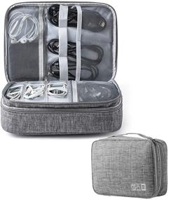 img 4 attached to 👜 Двухслойный органайзер для электроники на поездку: Водонепроницаемая сумка для хранения кабелей, iPad (до 9,7 дюймов), флеш-накопителей, зарядки, телефона (серый)
