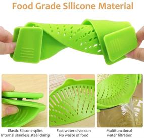 img 3 attached to Set of 3 Clip-On Strain Strainers - Heat Resistant Silicone Colanders for Pasta, Vegetables, Noodles - Snap Strainer for Kitchen Pot, Bowl, and Pan - Red, Green, Black