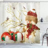 🎅 ambesonne christmas snowman shower curtain: festive hat & colorful holiday elements illustration - decorative bathroom set with hooks, 70" long, multicolor logo