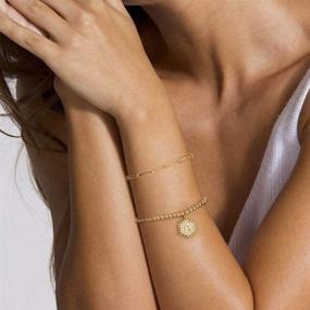 img 2 attached to Gold Initial Bracelets for Teen Girls: Layering Dainty 14K Gold Plated 💫 Bead & Paperclip Link Kids Bracelet with Letter J, Ideal for Women's Initial Jewelry