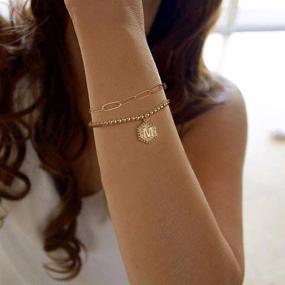 img 3 attached to Gold Initial Bracelets for Teen Girls: Layering Dainty 14K Gold Plated 💫 Bead & Paperclip Link Kids Bracelet with Letter J, Ideal for Women's Initial Jewelry