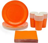 🍊 orange party supplies - paper plates, cups, and napkins (serves 24, 72 pieces) for enhanced seo logo