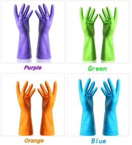 img 2 attached to 🧤 Long-lasting 4 Pairs of Reusable Household Gloves for Hassle-free Kitchen Dish Washing, Laundry Cleaning in Large Size (4 Colors)