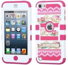 img 2 attached to Stylish and Durable Wydan Compatible Case for iPod Touch 7th/6th/5th Gen - TUFF Kickstand Impact Hybrid Hard Gel Shockproof Case Cover - Lace Roses for Apple