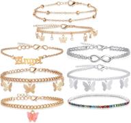 🦋 hicarer 8 piece anklets: cute charms butterfly ankle bracelets with colorful rhinestones - ideal boho beach foot jewelry for women and girls logo