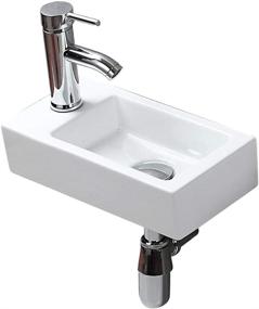 img 4 attached to 💦 Stylish Wall-Mounted White Small Sink for Modern Bathrooms - Left Hand