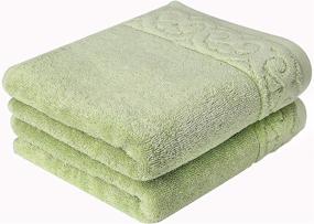 img 4 attached to 🛀 Green Cotton Hand Towel 2-Pack, Ultra Soft and Absorbent - 13 x 30 Inches - for Bathroom, Home, Hotel, Spa