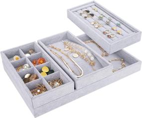 img 4 attached to Mebbay 4-in-1 Stackable Velvet Jewelry Trays Organizer: Grey Bracelet and Ring Storage Solution