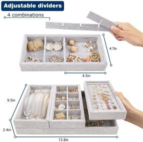 img 1 attached to Mebbay 4-in-1 Stackable Velvet Jewelry Trays Organizer: Grey Bracelet and Ring Storage Solution