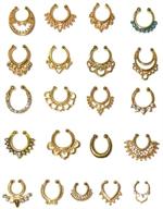💍 aoyoho 21pcs fake septum clicker nose ring rhinestone non-piercing hanger clip body jewelry (gold) - enhance your style with this glamorous non-piercing nose ring collection logo