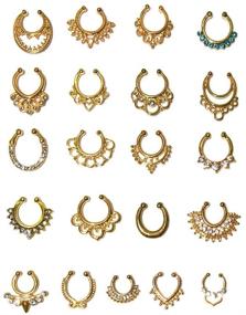 img 4 attached to 💍 Aoyoho 21Pcs Fake Septum Clicker Nose Ring Rhinestone Non-Piercing Hanger Clip Body Jewelry (Gold) - Enhance Your Style with this Glamorous Non-Piercing Nose Ring Collection