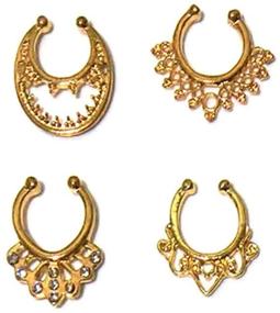 img 3 attached to 💍 Aoyoho 21Pcs Fake Septum Clicker Nose Ring Rhinestone Non-Piercing Hanger Clip Body Jewelry (Gold) - Enhance Your Style with this Glamorous Non-Piercing Nose Ring Collection