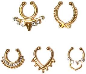 img 1 attached to 💍 Aoyoho 21Pcs Fake Septum Clicker Nose Ring Rhinestone Non-Piercing Hanger Clip Body Jewelry (Gold) - Enhance Your Style with this Glamorous Non-Piercing Nose Ring Collection