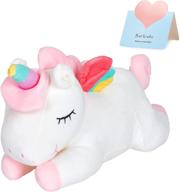 🦄 athoinsu white stuffed unicorn pillow: soft plush, rainbow horn & wings – perfect birthday gift for girls toddlers (15.5'') logo