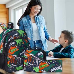 img 2 attached to 🦖 Boys' 16-inch Dinosaur Backpack with Matching Lunch Box - Ideal Kids Bookbag Combo
