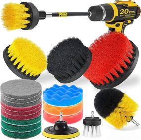 img 2 attached to Holikme 20-Piece Drill Brush Attachments Set with Scrub Pads, Sponge, Buffing Pads, and Power Scrubber Brush - Extended Long Attachment Included, Car Polishing Pad Kit