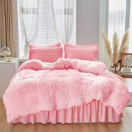 twin size pink faux fur comforter set - luxurious 5-piece shaggy bed in a bag with flannel bed skirt & pillowcases logo