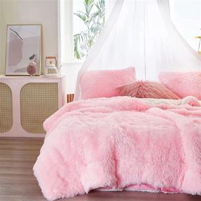 img 2 attached to Twin Size Pink Faux Fur Comforter Set - Luxurious 5-Piece Shaggy Bed in a Bag with Flannel Bed Skirt & Pillowcases