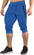 faskunoie 3/4 casual long shorts for men: breathable elastic cotton gym short pants with zipper pockets logo