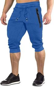 img 4 attached to FASKUNOIE 3/4 Casual Long Shorts for Men: Breathable Elastic Cotton Gym Short Pants with Zipper Pockets