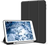 aoub ipad 6th/5th generation 9.7 inch case - slim lightweight smart cover with auto sleep/wake, pencil holder & trifold stand - black logo