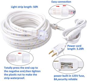 img 1 attached to 🌟 900 LED 50ft Indoor Outdoor Waterproof Warm White Rope Lights - Connectable Flex Decorative Strip Lighting for Bedroom Garden Patio Ceiling, 3000K, 110V Plug-in Tape