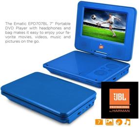img 3 attached to 📀 Ematic Portable DVD Player: JBL Audio, 7-Inch Swivel Screen, Headphones, Travel Bag - Blue