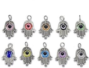 img 1 attached to 📿 30 Antique Silver Hamsa Hand Evil Eye Bead of Fatima Symbol Charms - Hand Beads Frame Charms for DIY Jewelry Making, Findings for Necklace and Bracelet