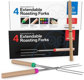 img 3 attached to 🍢 TooglBox - 4 Piece 32 Inch Marshmallow Roasting Stick Set - Telescoping Stainless Steel Cookware - Forks for Smores & Hot Dogs - Bonus 20 Bamboo Skewers, Bag (4)