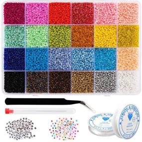 img 4 attached to 📿 Kyrieval 12/0 Glass Seed Beads Kit: 36000 Pcs Colorful Beads with Letter, Heart, Round Patterns and Beading Needles for Bracelet Making