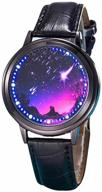 ⌚ minilujia led touch screen watch - unique and stylish meteor shower/wish tree brain/universe milky way/simple black dial watch with soft leather strap band in black logo