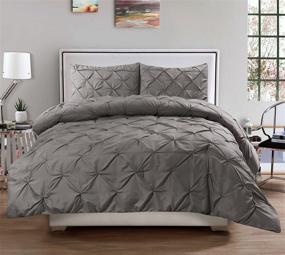 img 3 attached to 🛏️ High-Quality Wrinkle-Resistant 3 Piece Pinch Pleat Decorative Pintuck Comforter Set - All-Season King Size in Elegant Gray