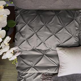 img 1 attached to 🛏️ High-Quality Wrinkle-Resistant 3 Piece Pinch Pleat Decorative Pintuck Comforter Set - All-Season King Size in Elegant Gray