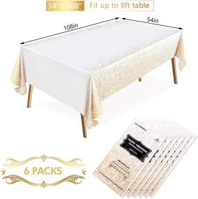 img 2 attached to 🍾 Long 8ft Rectangular Disposable Plastic Tablecloth Set for Events, Parties, and Weddings - Waterproof | Dark Gold Design | 54 x 108 Inch