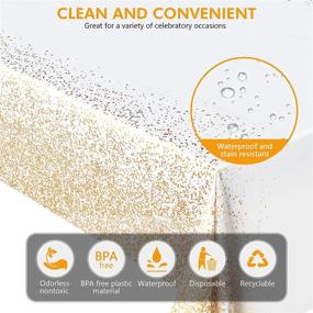 img 1 attached to 🍾 Long 8ft Rectangular Disposable Plastic Tablecloth Set for Events, Parties, and Weddings - Waterproof | Dark Gold Design | 54 x 108 Inch