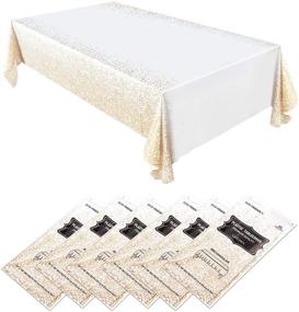 img 4 attached to 🍾 Long 8ft Rectangular Disposable Plastic Tablecloth Set for Events, Parties, and Weddings - Waterproof | Dark Gold Design | 54 x 108 Inch