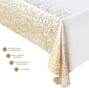 img 3 attached to 🍾 Long 8ft Rectangular Disposable Plastic Tablecloth Set for Events, Parties, and Weddings - Waterproof | Dark Gold Design | 54 x 108 Inch