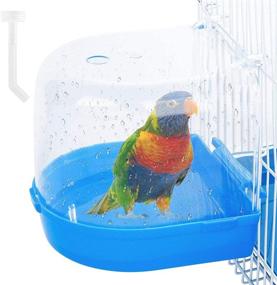 img 4 attached to OOTDTY Bird Bath Box - Accessory Supplies for Parakeet, Budgies, Finch, Canary, and Lovebird - Small Bird Bathing Tub with Water Injector, Ideal for Caged Birds - Pet Cage Accessory (Blue)