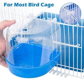 img 2 attached to OOTDTY Bird Bath Box - Accessory Supplies for Parakeet, Budgies, Finch, Canary, and Lovebird - Small Bird Bathing Tub with Water Injector, Ideal for Caged Birds - Pet Cage Accessory (Blue)