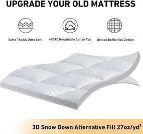 img 3 attached to 🛏️ Upgrade Your Sleep with Atarashi Mattress Topper: Queen Size, Extra-Thick 400 TC Cotton Cover Pillow Top, Down Alternative Overfilled, Cooling, Plush, and Breathable - Fits 8-21inch Pocket, White