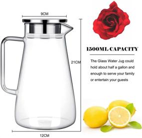 img 2 attached to Borosilicate Glass Pitcher: 52 oz Size with Stainless Steel Lid for Hot or Cold Drinks