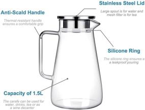 img 3 attached to Borosilicate Glass Pitcher: 52 oz Size with Stainless Steel Lid for Hot or Cold Drinks