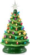 15 inch battery operated ceramic christmas tree - decorative tabletop artificial tree with multicolored lights and star - green christmas decoration (battery not included) логотип