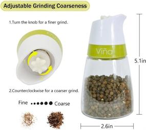 img 2 attached to Vina Salt and Pepper Grinder Set with Stand - Adjustable Ceramic Mechanism, Manual Salt and Pepper Mill - Includes Free Garlic Roller!