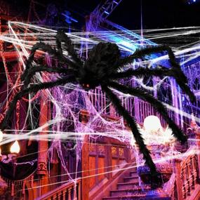 img 3 attached to Halloween Hairy Scary Posable Spider Black - Realistic Virtual Giant Decor, 5FT