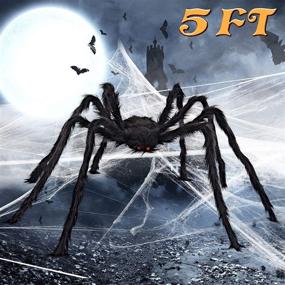 img 4 attached to Halloween Hairy Scary Posable Spider Black - Realistic Virtual Giant Decor, 5FT