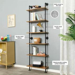 img 2 attached to 📚 6-Tier Industrial Pipe Shelves Shelf Rustic Wood Metal Ladder Bookcase Wall Mounted DIY Loft Vintage Floating Storage Display (23.6x9.8x78.7”)