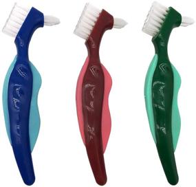 img 4 attached to 🦷 Профессиональная жесткая зубная щетка для протезов: эффективная чистка и портативная двухсторонняя щетка - уход за протезами (набор из 3)