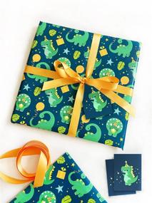 img 4 attached to 🦕 Dinosaur Wrapping Paper Set - Bundle of 3 Folded Wrapping Papers (27"x 39") with 3 Meters of Ribbon & 3 Gift Tags - Ideal for Baby Showers, Birthdays, & More